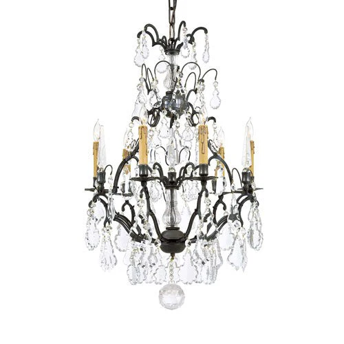 Vintage Six-Light Clear Glass Crystal Chandelier - Image 1