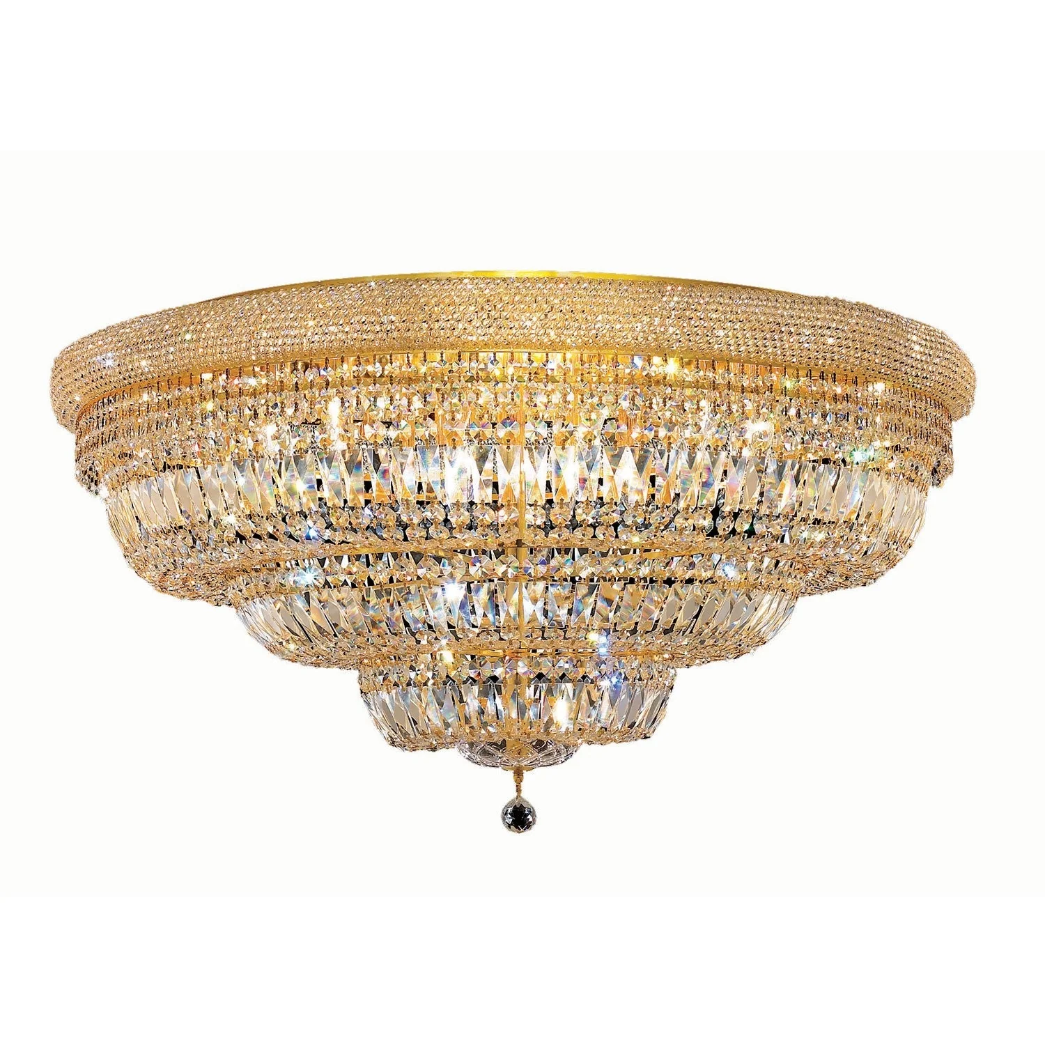 Primo Gold Thirty-Light 42-Inch Flush Mount with Royal Cut Clear Crystal and Crystal Drop - Image 1