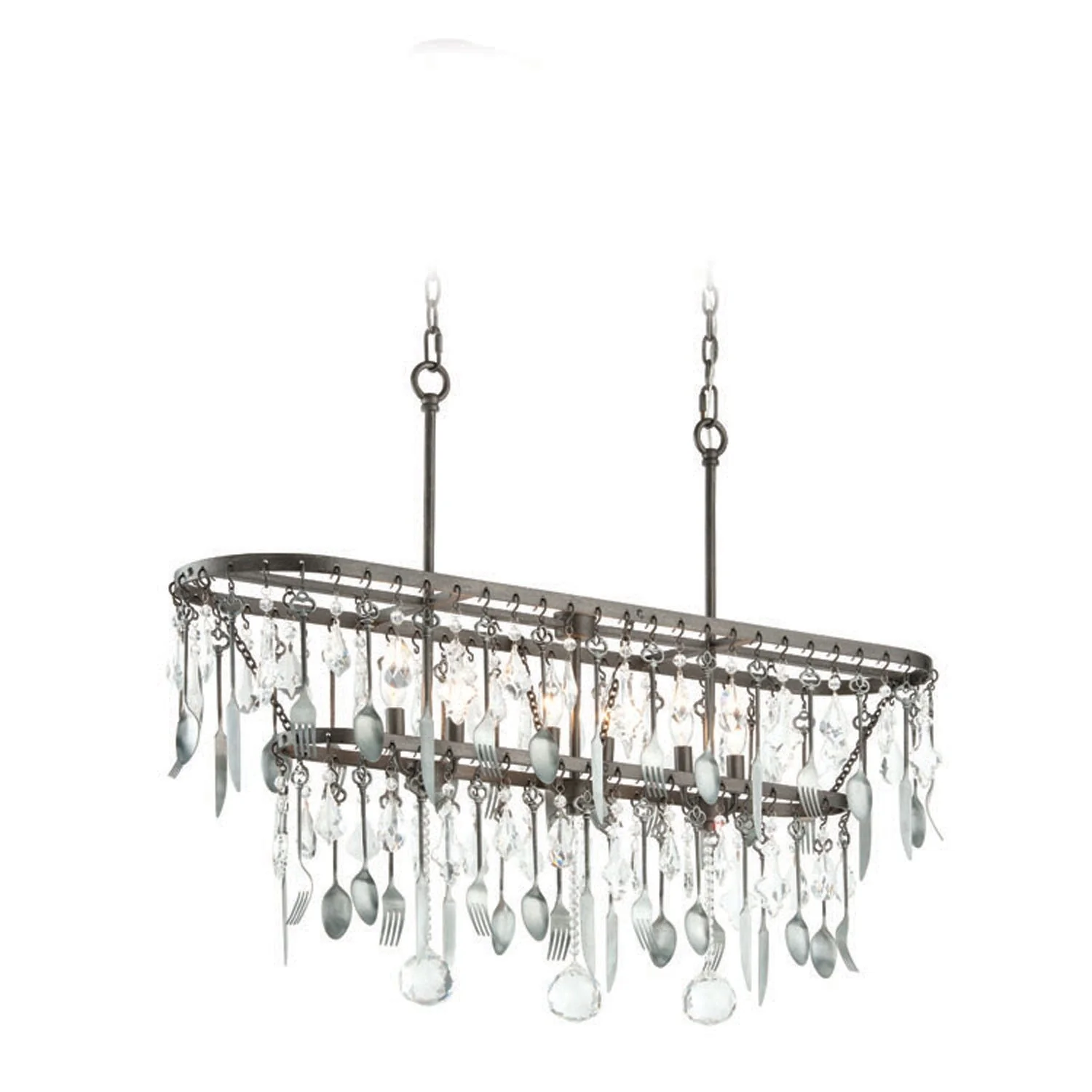Graphite and Antique Pewter Flatware Six Light Island Pendant - Image 1