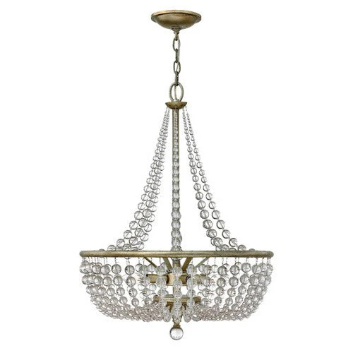 Silver Leaf Four Light Foyer Pendant with Glass Bead Strand - Image 1