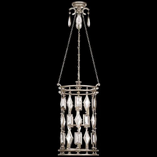 Six-Light Lantern in Silver Leaf Finish with Clear Crystal Gems - Image 1
