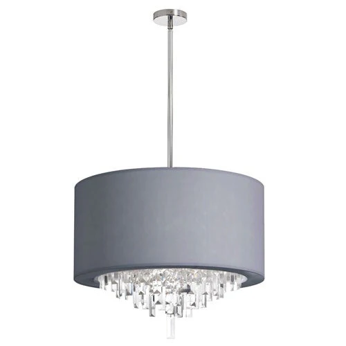 Six Light Crystal Pendant with Silver Lycra Drum Shade - Image 1