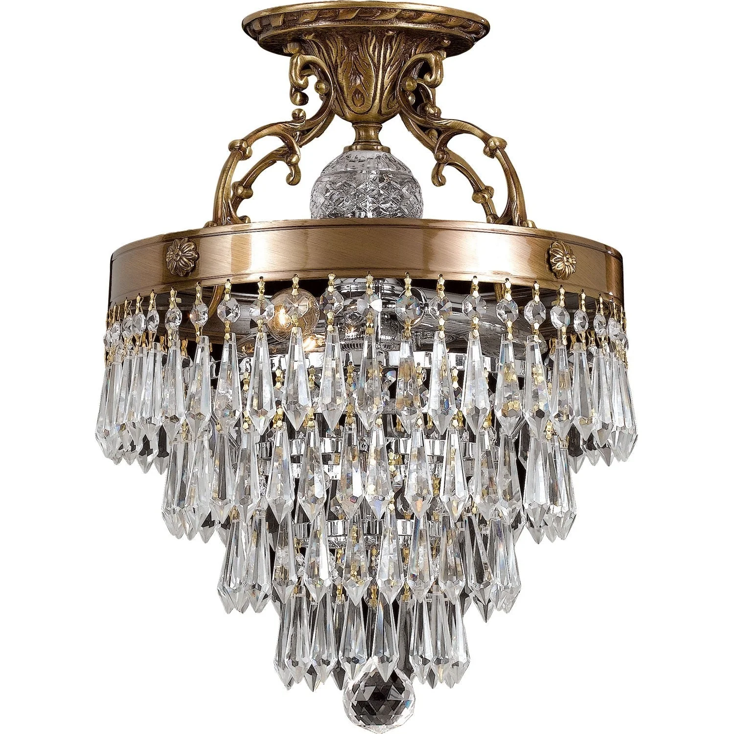 Brass and Crystal Semi-Flush Ceiling Light - Image 1