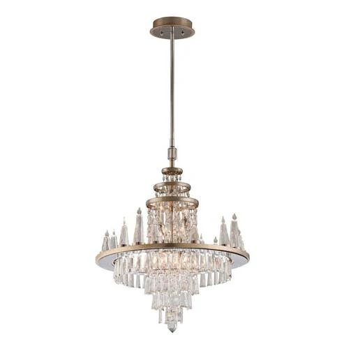 Silver Leaf with Polished Stainless Accents Six-Light LED Chandelier - Image 1