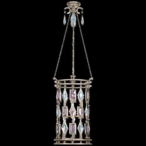 Six-Light Lantern in Silver Leaf Finish with Multi-Colored Crystal Gems - Image 1