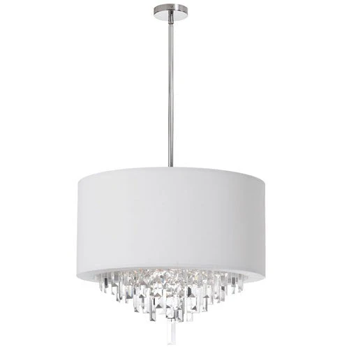 Six Light Crystal Pendant with White Lycra Drum Shade - Image 1