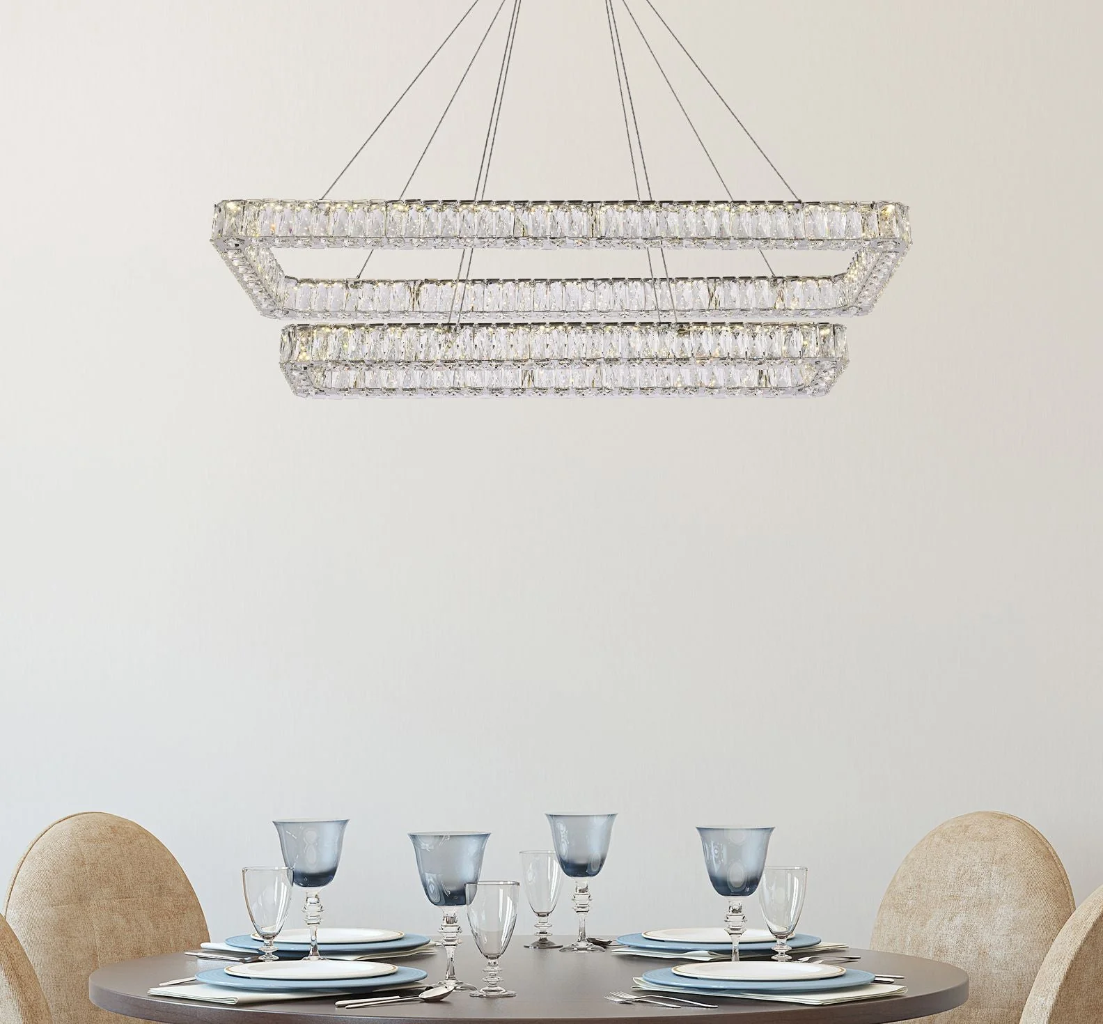 Monroe 50" Wide Chrome Crystal LED Rectangular Pendant Light - Image 1