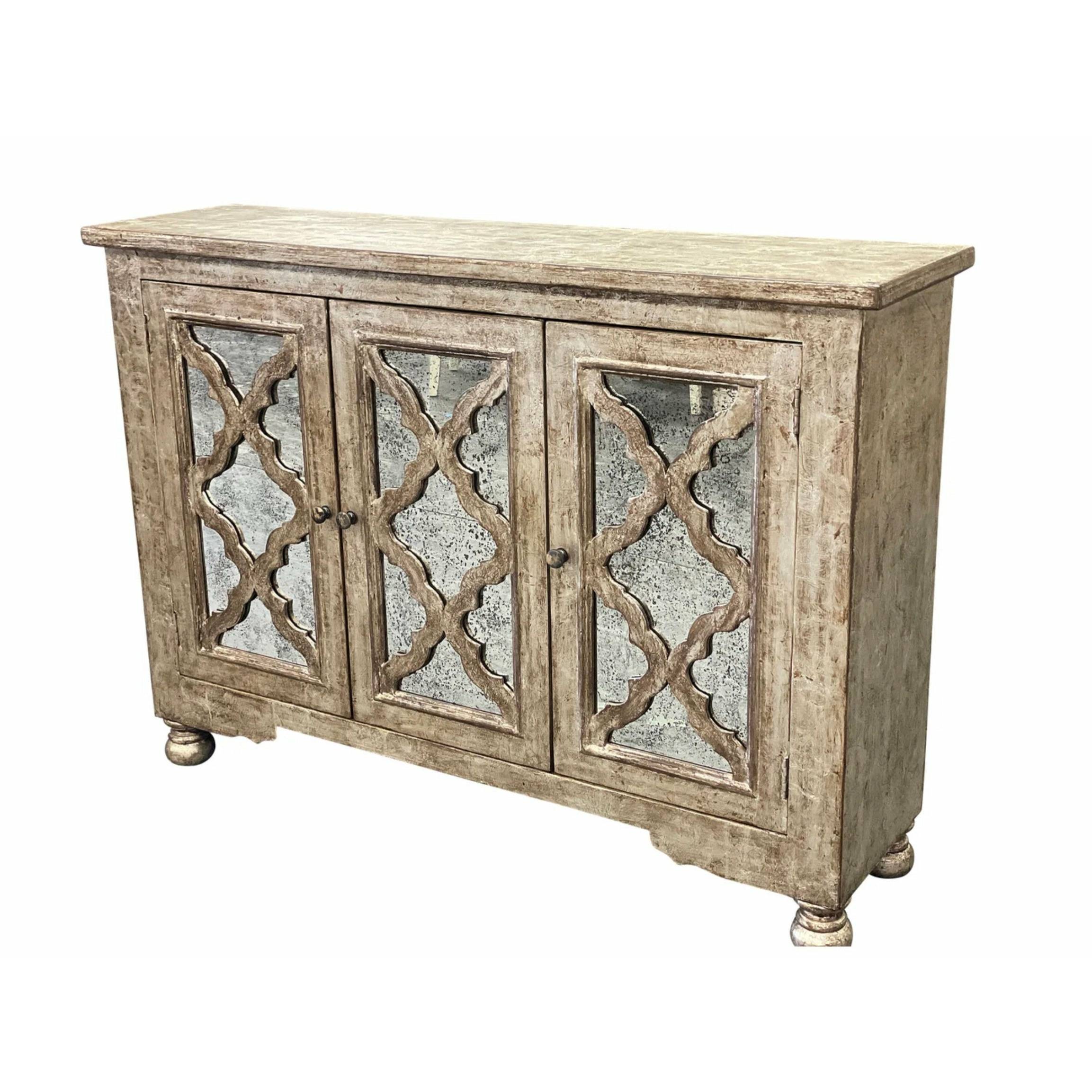 Casa Bonita Peruvian Hand-Painted Carved Wood and Antiqued Mirror Napolitano Buffet - Image 1