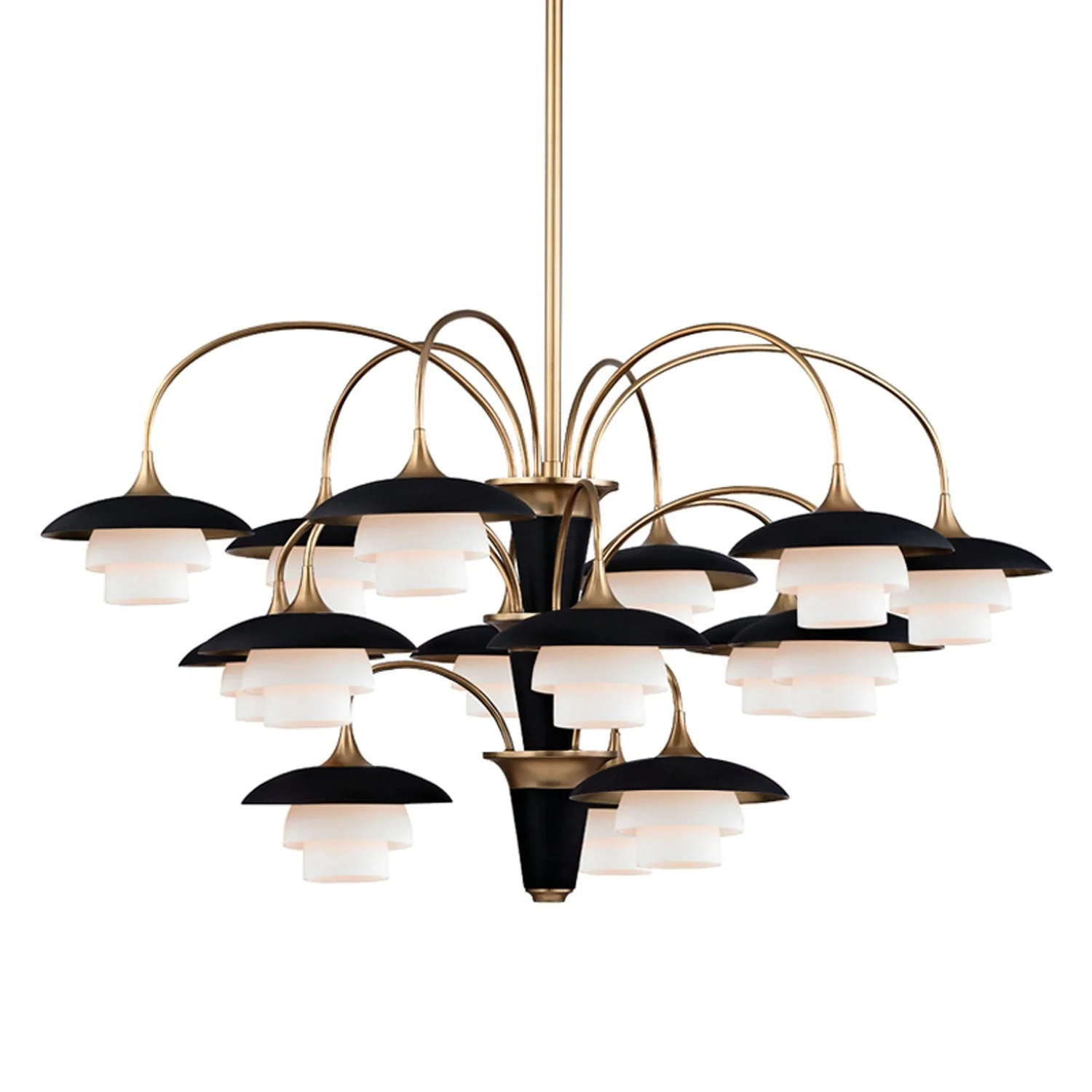 Brass and Black 15-Light Chandelier - Image 1