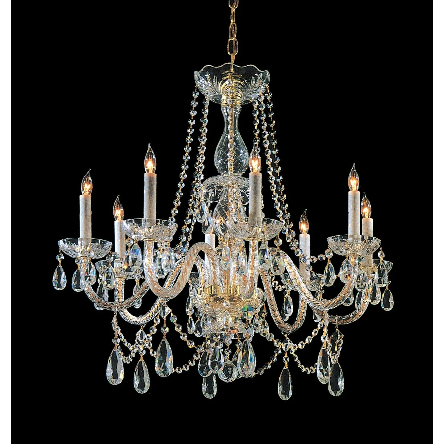 Group Traditional Crystal Swarovski Strass Crystal Polished Brass Eight-Light Chandelier - Image 1