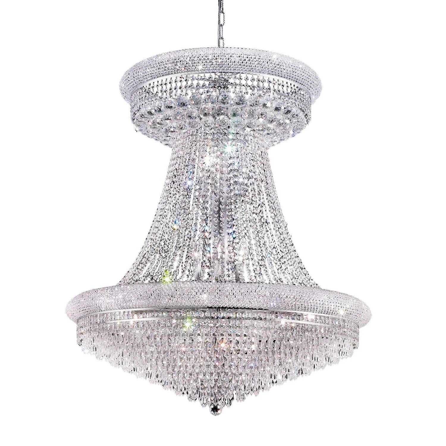 Primo Prism Chrome Twenty-Eight Light 36-Inch Two-Tier Chandelier with Royal Cut Clear Crystal - Image 1
