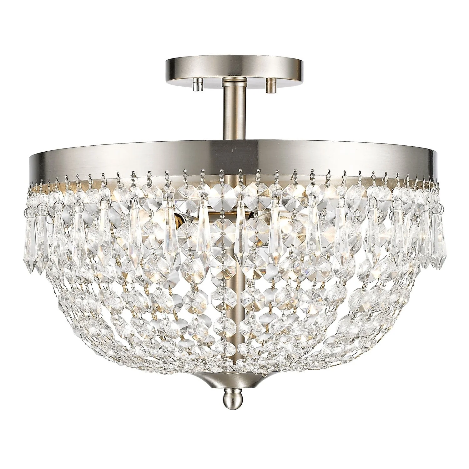 Brushed Nickel Four-Light Semi Flush Mount with Clear Crystal - Image 1