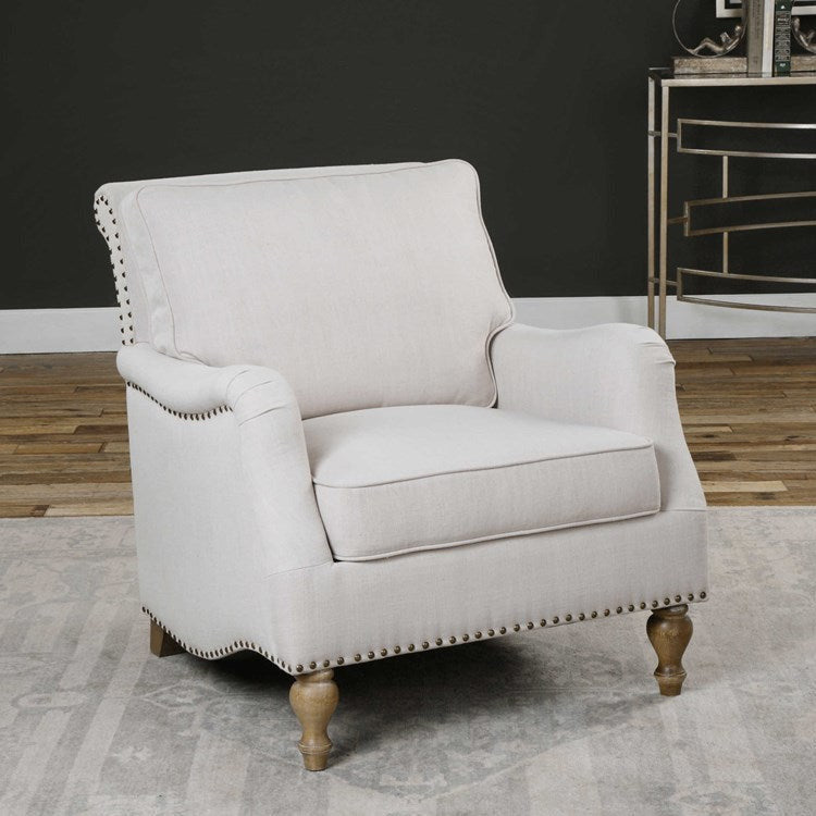 Uttermost Armstead Antique White Fabric Classic Armchair - Image 1