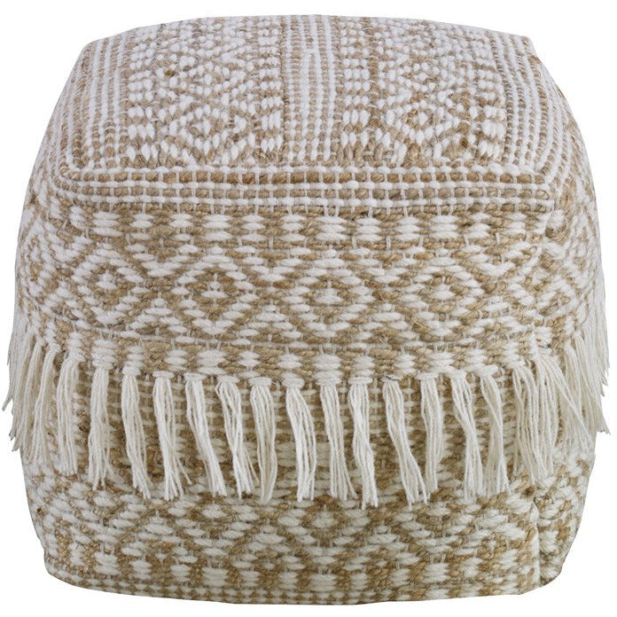 Uttermost Boheme Handwoven Wool & Hemp Soft Ivory and Brown Bohemian Pouf - Image 3