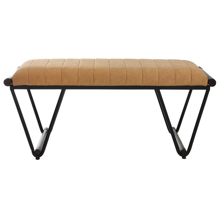 Uttermost Woodstock Rich Caramel Faux Suede Fabric Seat Cushion Modern Black Iron Bench - Image 2