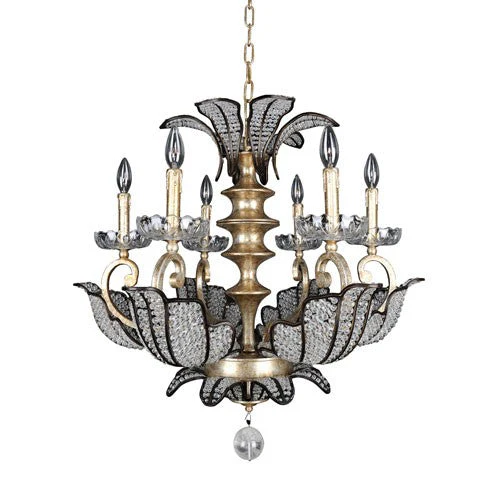 Silver Leaf and Sienna Bronze Six-Light Chandelier with Firenze Clear Crystal - Image 1