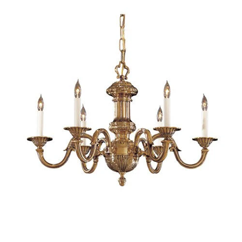 Vintage Antique Brass Six-Light Chandelier - Image 1
