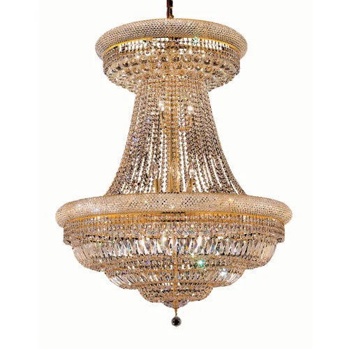 Primo Gold Twenty-Eight Light 36-Inch Two-Tier Chandelier with Royal Cut Clear Crystal and Crystal Drop - Image 1