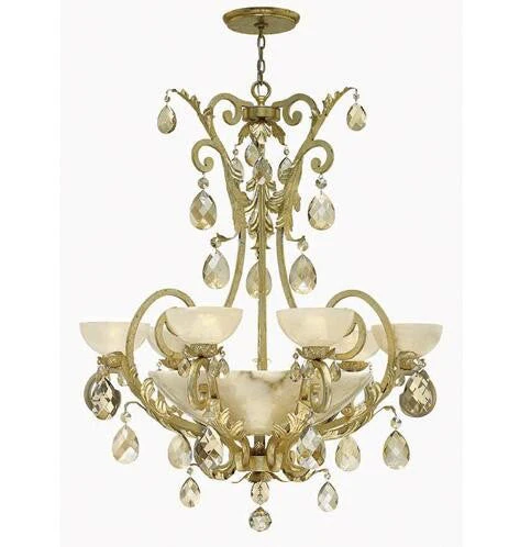 Silver Leaf Six Light Chandelier with Natural Alabaster - Image 1