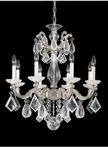 Silver Eight-Light Clear Rock Crystal Chandelier, 25W x 28H x 25D - Image 1
