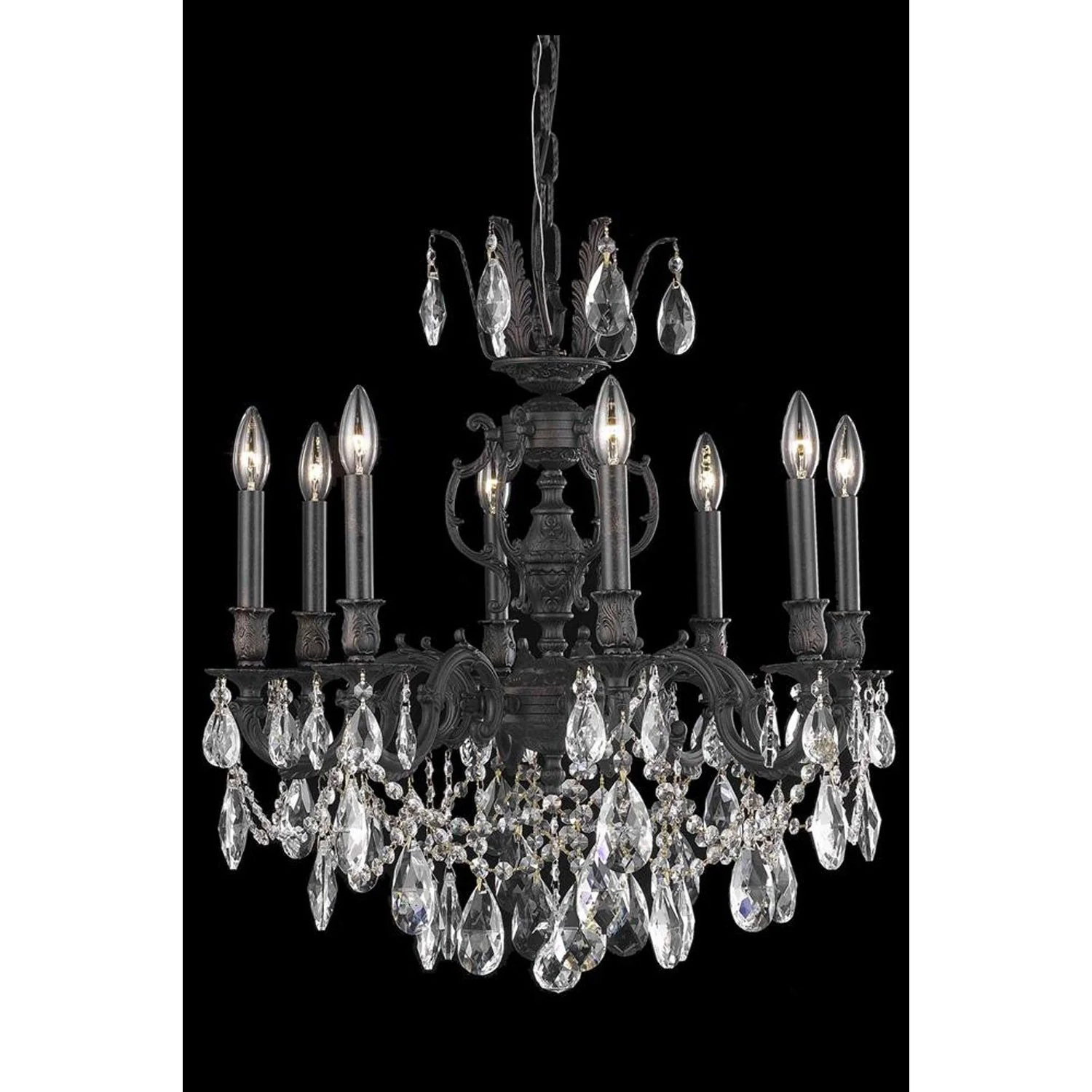 Marseille Dark Bronze Eight-Light Chandelier with Royal Cut Crystal - Image 1
