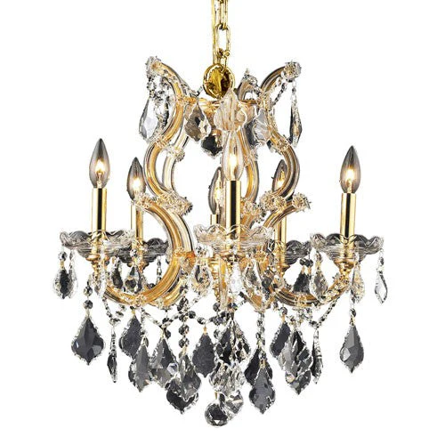 Gold Six-Light 20-Inch Chandelier with Royal Cut Clear Crystal - Image 1
