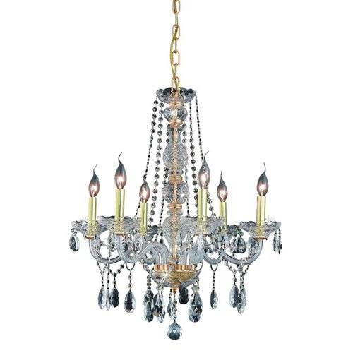 Gold Six-Light Chandelier with Clear Royal Cut Crystals - Image 1