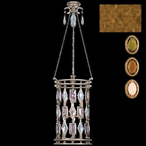Six-Light Lantern in Variegated Gold Leaf Finish with Multi-Colored Crystal Gems - Image 1
