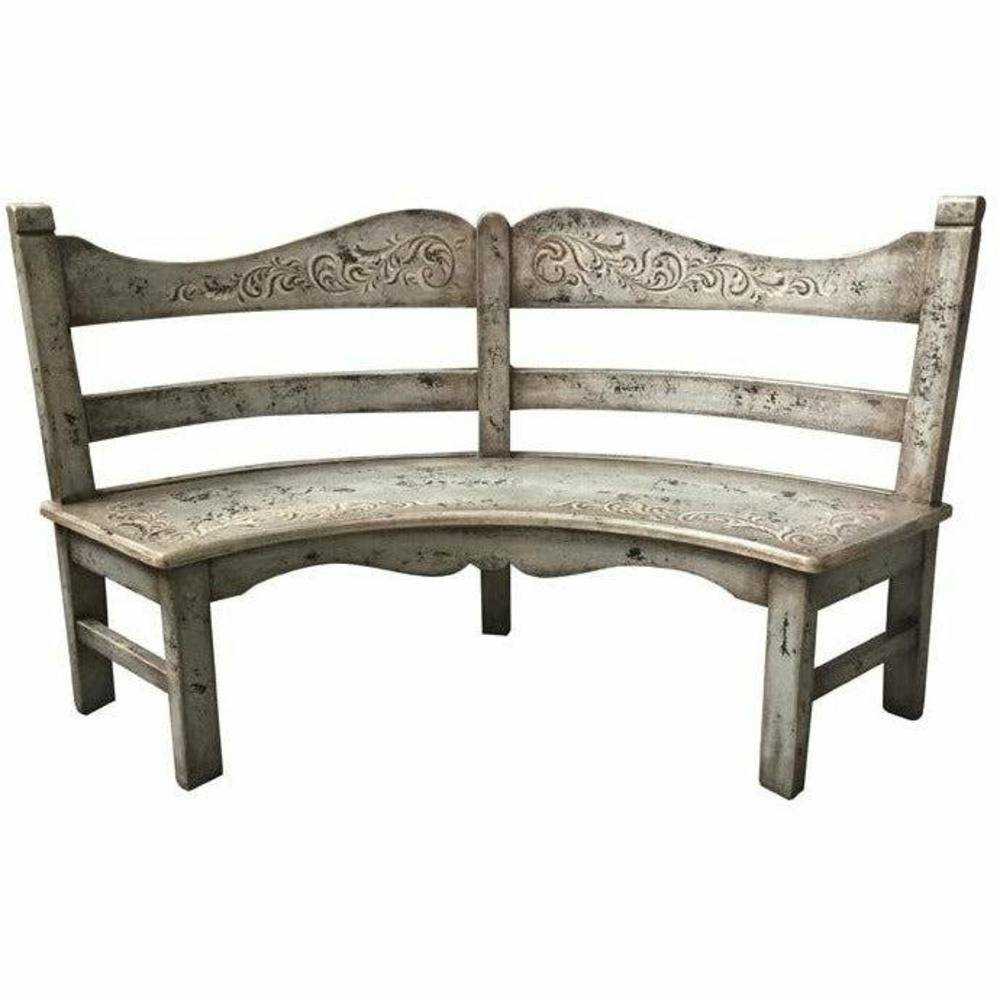 Casa Bonita Peruvian Hand-Painted Carved Wood Bella Curved Bench - Image 1