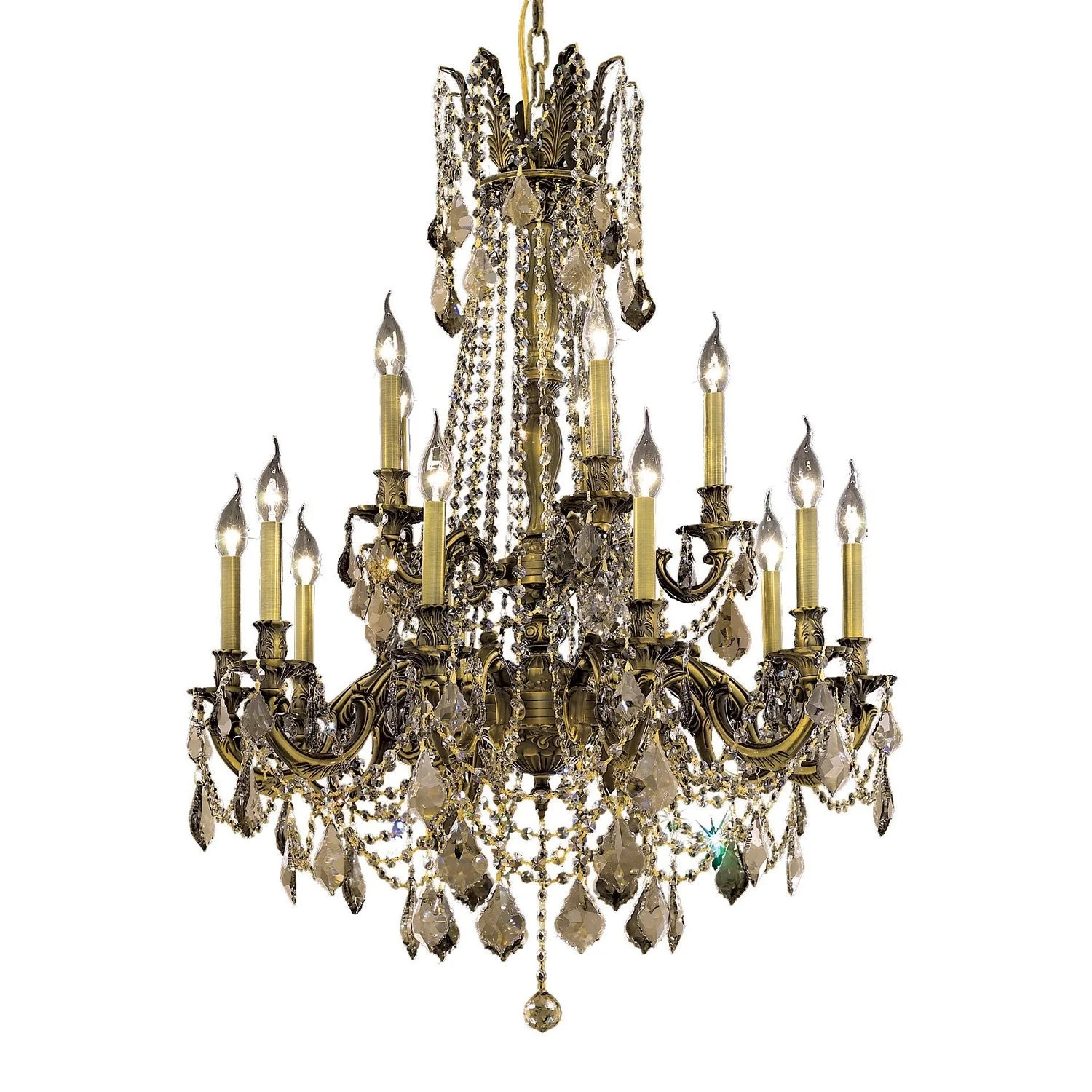 Rosalia Bronze Fifteen-Light 28-Inch Chandelier with Royal Cut Golden Teak Smoky Crystal - Image 1