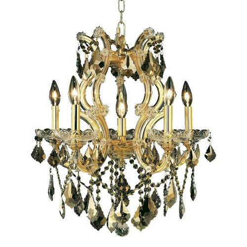 Gold Six-Light 20-Inch Chandelier with Royal Cut Golden Teak Smoky Crystal - Image 1