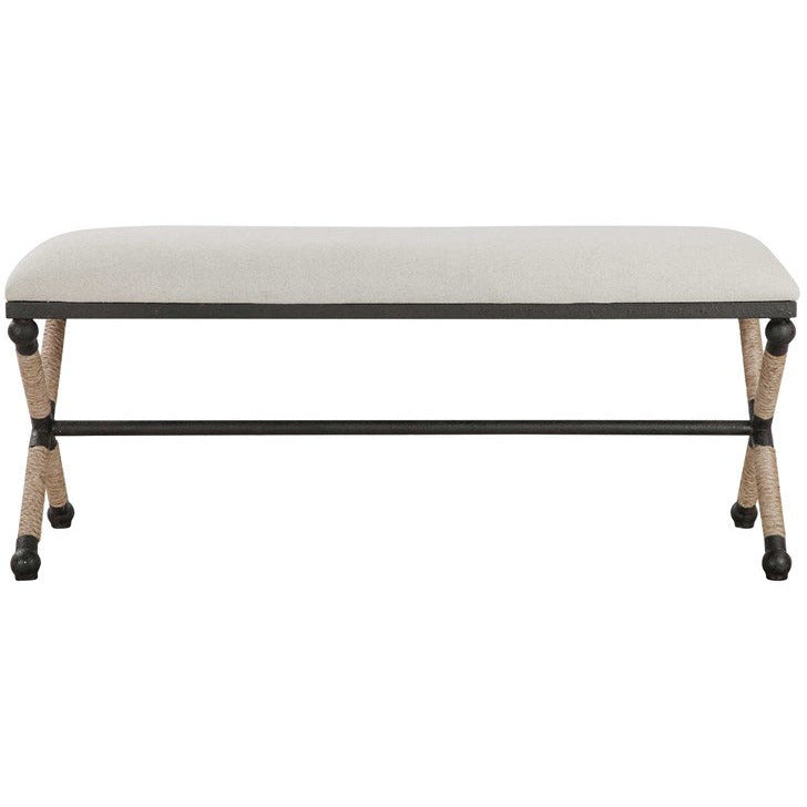Uttermost Firth Oatmeal Fabric Cushion Seat Rustic Iron Bench - Image 2