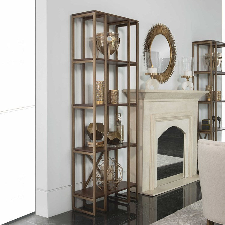 Uttermost Karishma Contemporary Antique Gold Etagere Bookcase