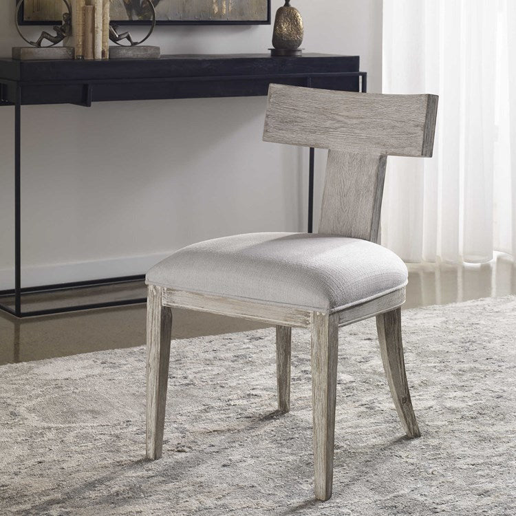 Uttermost Idris White Slubbed Performance Fabric Whitewashed Wood Modern Dining Chair - Image 1