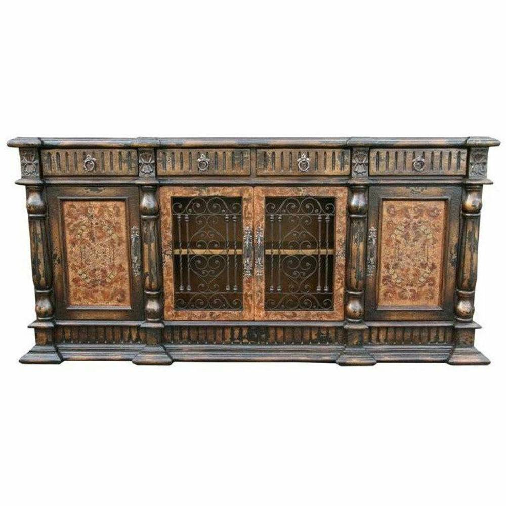 Casa Bonita Peruvian Hand-Painted Carved Wood and Hand Forged Iron Santa Maria Buffet - Image 1