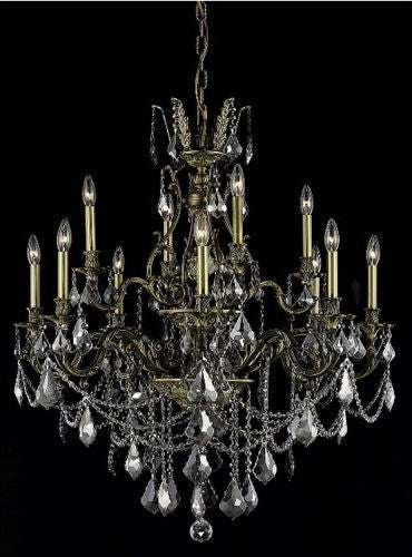 Bronze Twelve-Light Chandelier with Silver Shade/Grey Royal Cut Crystals - Image 1