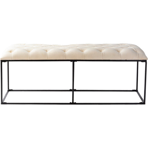 Surya Savoy Modern Ivory Velvet Tufted Bench With Black Metal Base SVY-001 - Image 3