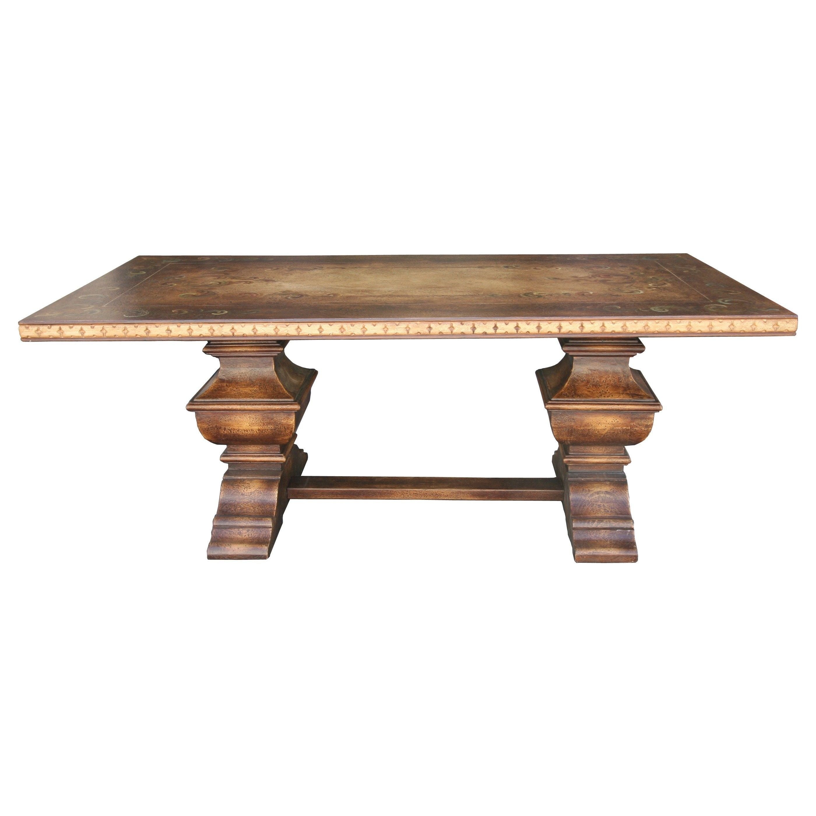 Casa Bonita Peruvian Hand-Painted Carved Wood Toscana 7 Foot Dining Table - Image 1
