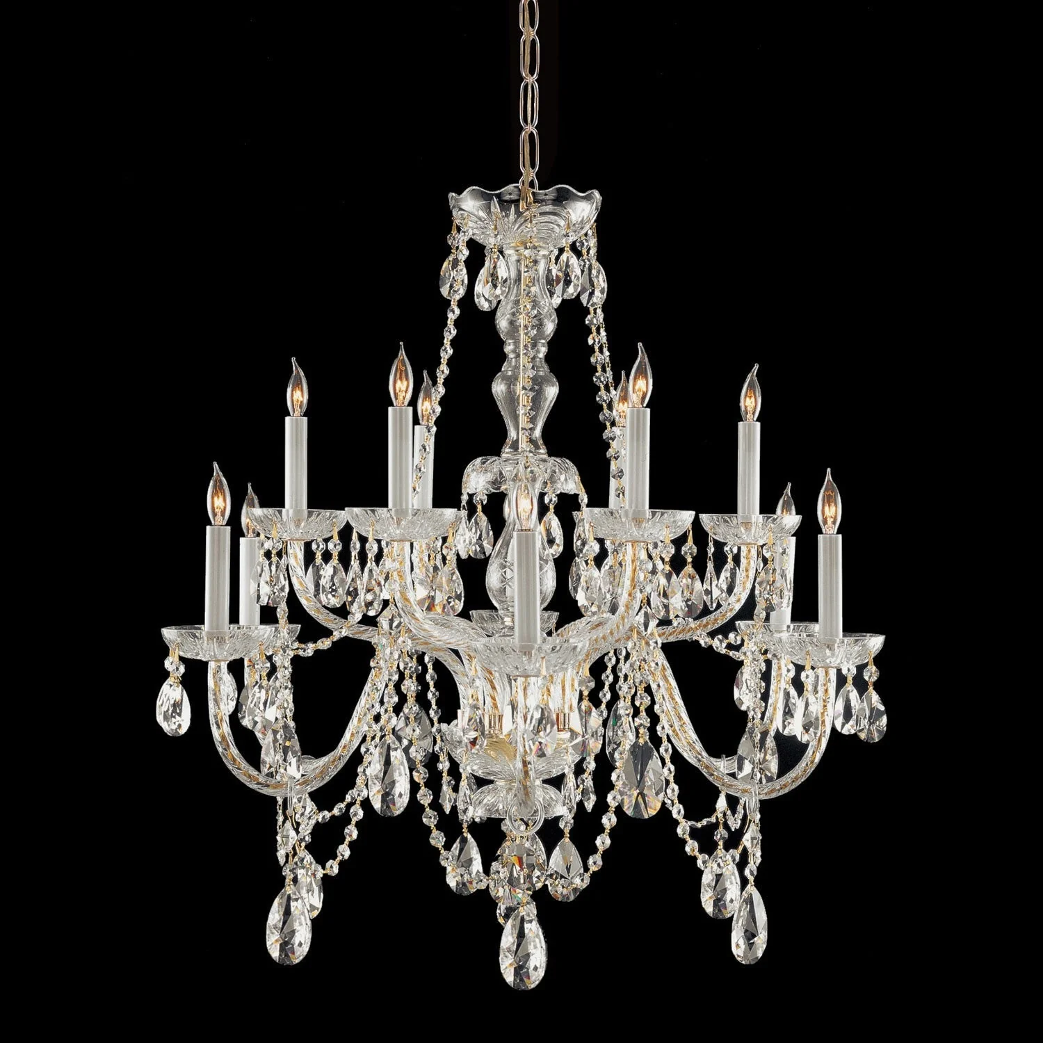 Polished Brass Twelve-Light Swarovski Elements Crystal Chandelier - Image 1