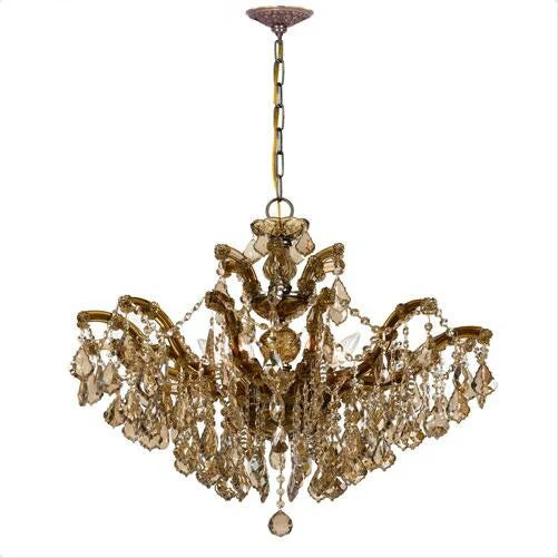 Brass 20-Inch Six Light Chandelier with Golden Teak Crystal - Image 1