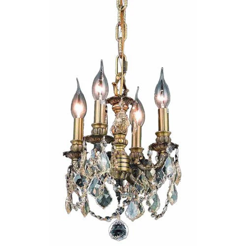Bronze Four-Light 10-Inch Mini Chandelier with Royal Cut Golden Shadow Champagne Crystal - Image 1
