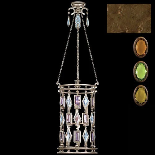 Six-Light Lantern in Venerable Bronze Patina Finish with Multi-Colored Crystal Gems - Image 1