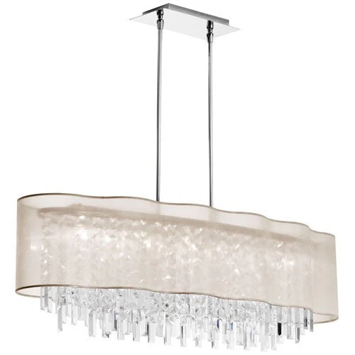 Eight-Light Polished Chrome and Clear Crystal Wave Pendant w/ Oyster Laminated Organza Shade - Image 1
