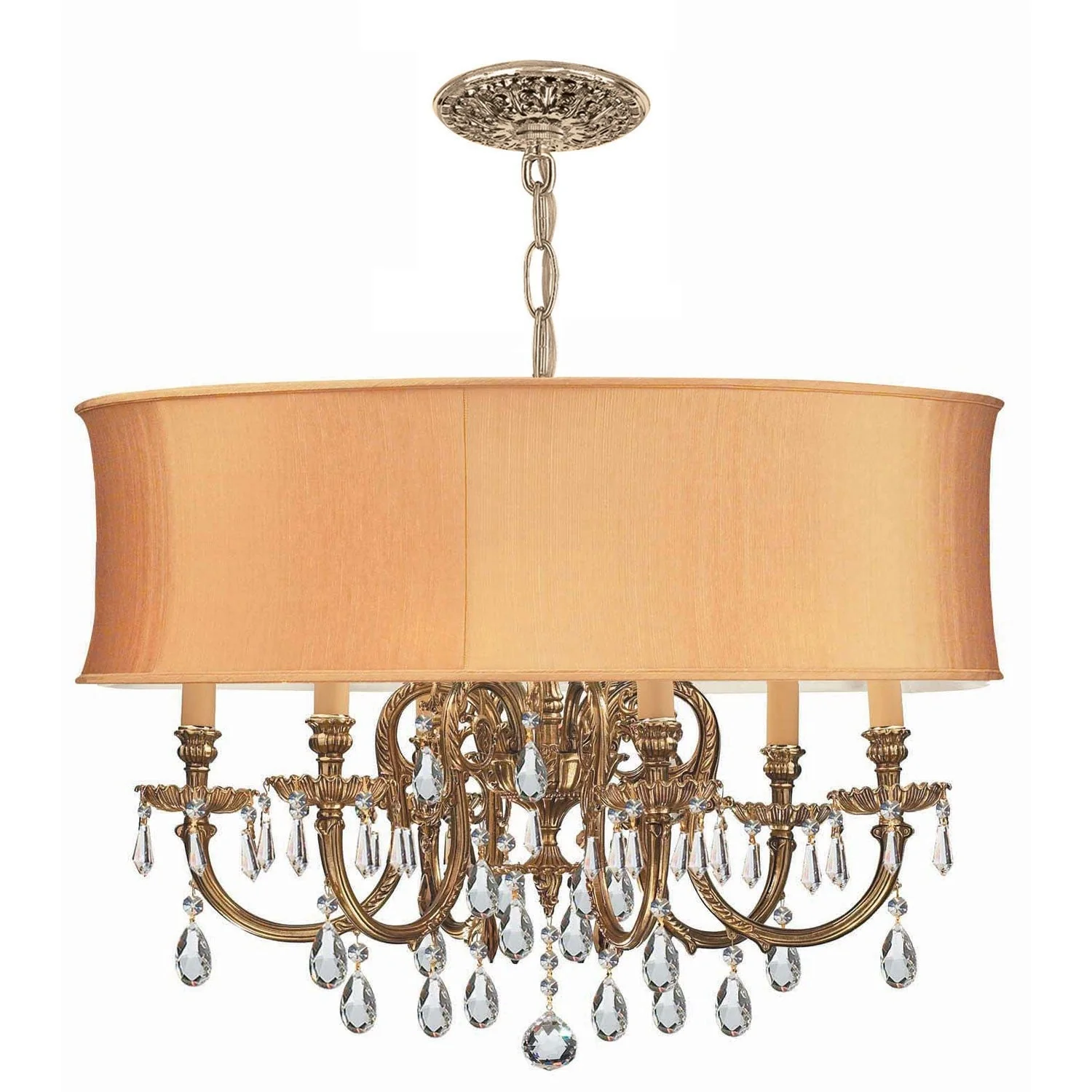 Group Novella Olde Brass Six-Light Ornate Cast Brass Pendant with Swarovski Spectra Crystal - Image 1