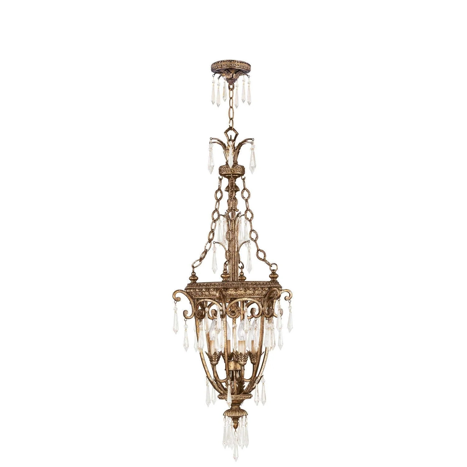 La Bella Vintage Gold Leaf Four-Light Lantern Pendant - Image 1