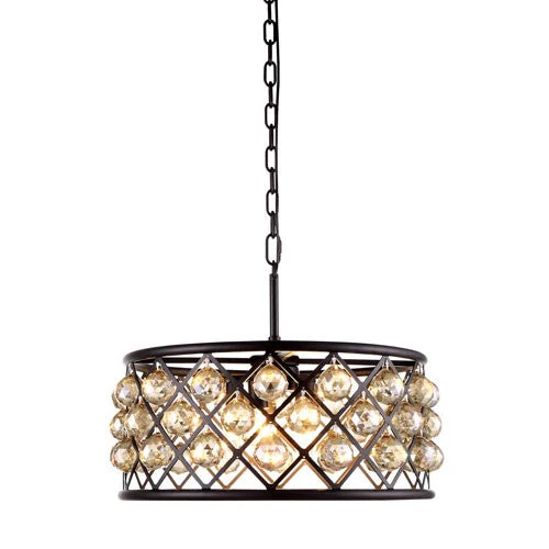 Madison Mocha Brown Five-Light Pendant with Faceted Golden Teak Crystals - Image 1