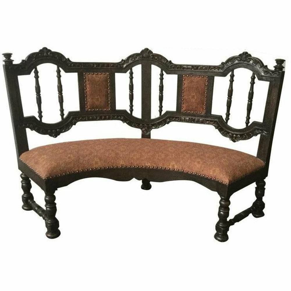 Casa Bonita Peruvian Hand-Painted Carved Wood Cristobal Curved Bench