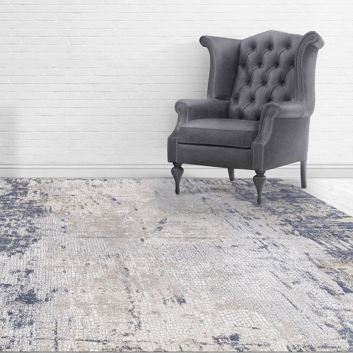 Uttermost Hamida Indigo Blue, Light Gray and Beige Modern Abstract Rug ~ 8' x 11' - Image 1