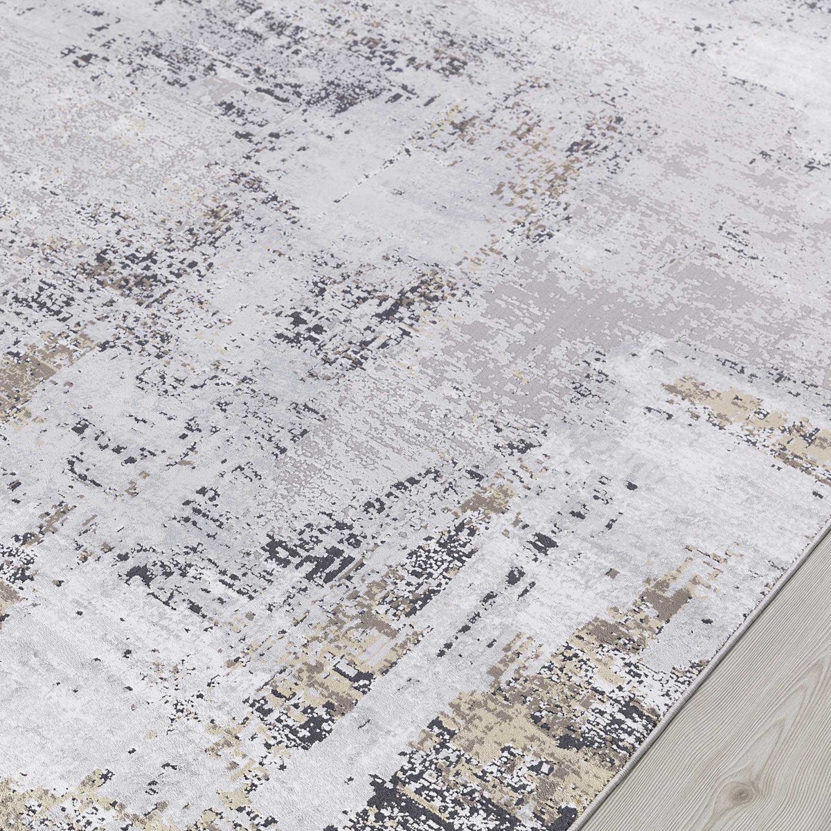 Uttermost Hampton Gray, Ivory, Taupe and Gold Modern Abstract Rug ~ 5'3" x 7'6" - Image 3