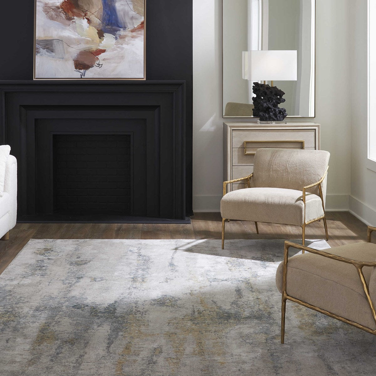 Uttermost Ladoga Beige, Cream, Gray and Denim Blue Modern Abstract Rug ~ 7'10" x 10'3" - Image 3